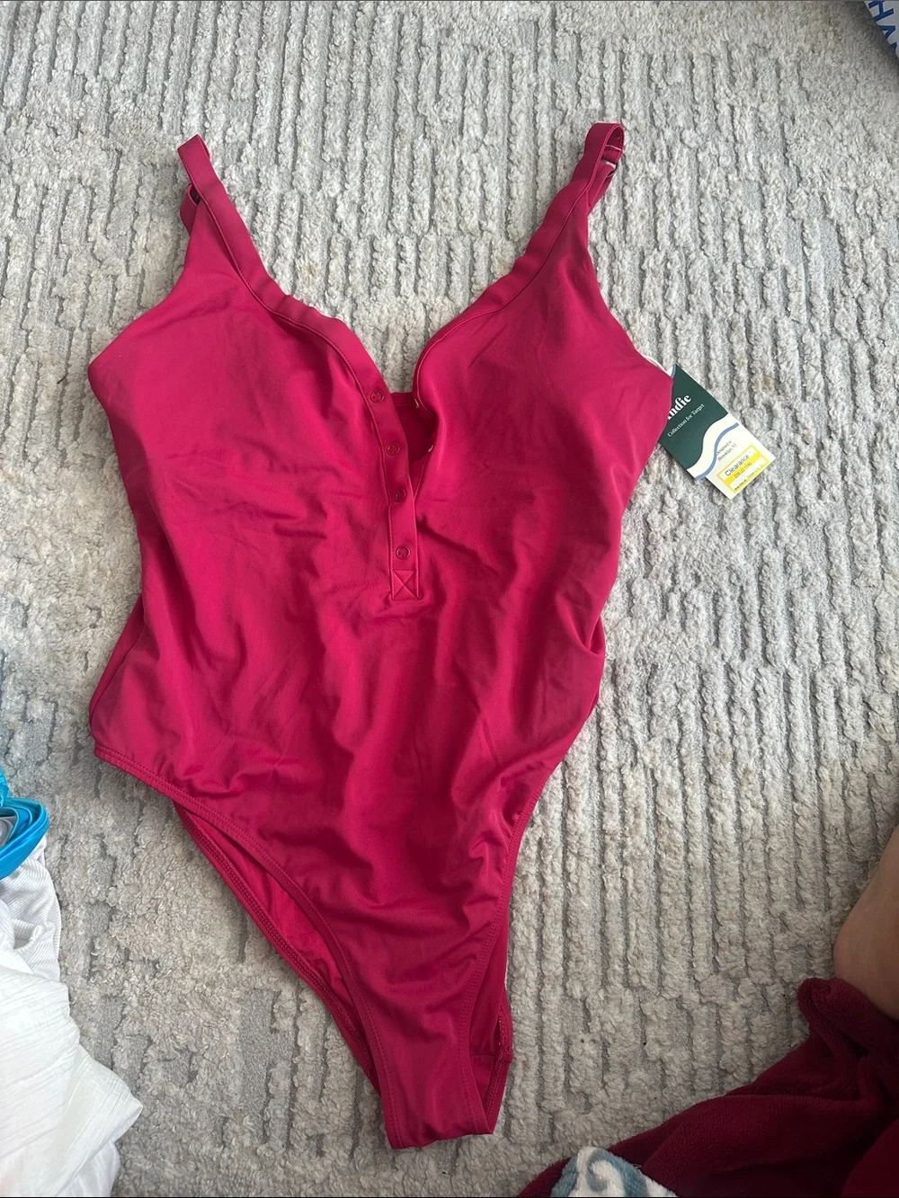 Andie Bright Magenta Kids women Swimsuit with Button Placket
